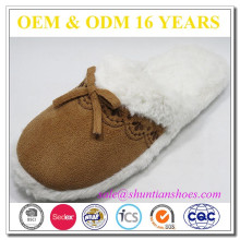 Micro suede upper faux fur lining soft sole cheap comfortable womens winter indoor slipper